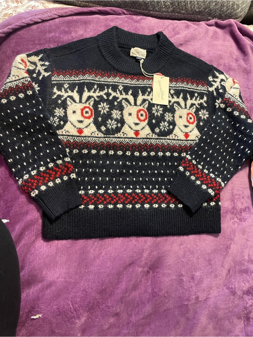 Universal Thread Dark Gray Fair Isle Sweater with Red & White Pattern - Picture 2 of 6